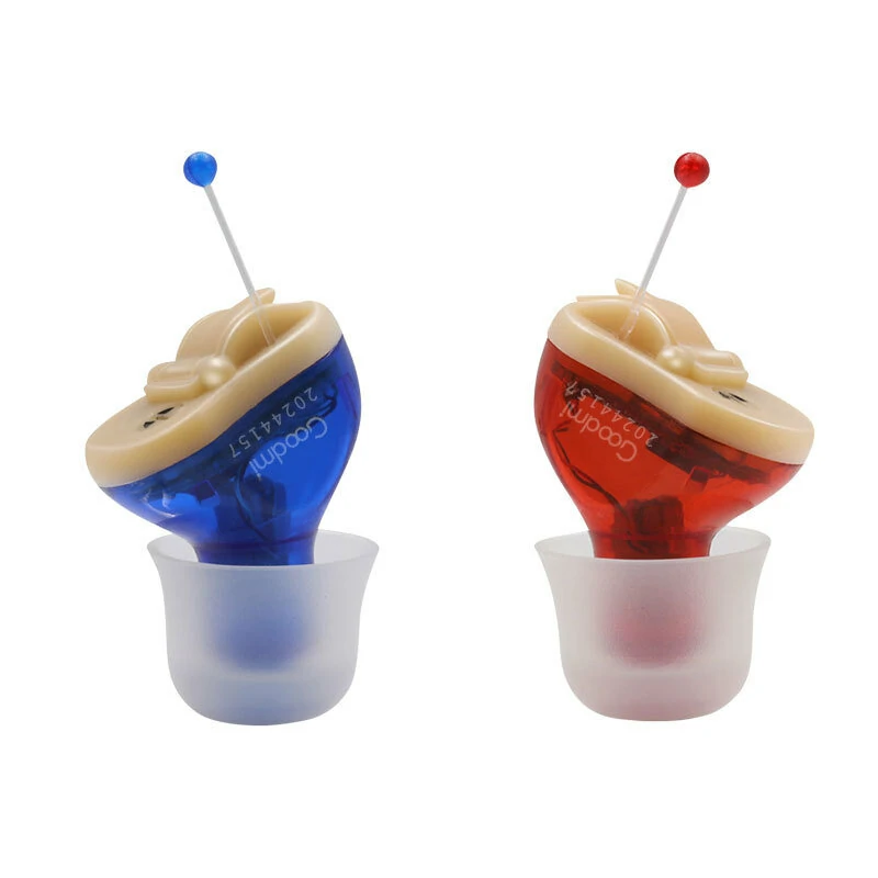 (image for) Red & Blue Mini Noise Canceling Hearing Earbuds In-Canal Earphones Headset Sound Amplifier